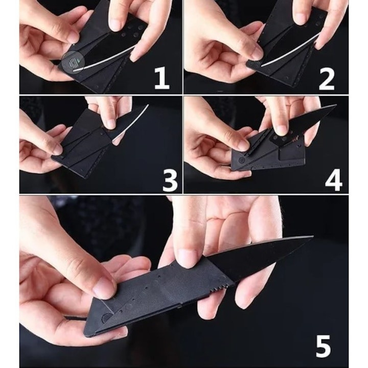 Cutit pliabil tip card pentru supravietuire, din otel inoxidabil, 6.5 cm lama, negru – compact, discret si ideal pentru situatii de urgenta [7]