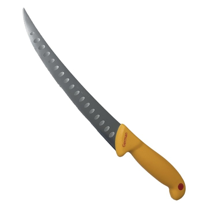 Cutit profesional cu lama curbata pentru dezosat si degresat 32.5 cm - Galben