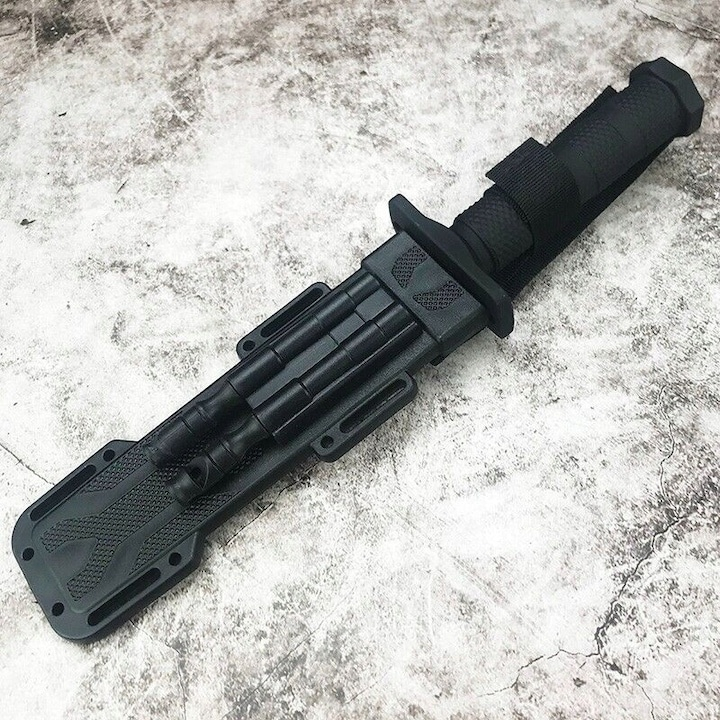 Cutit vanatoare tactic militar cu teaca multifunctionala, otel 420J2, lama fixa 31 cm, ascutitor, amnar si fluier incluse [8]