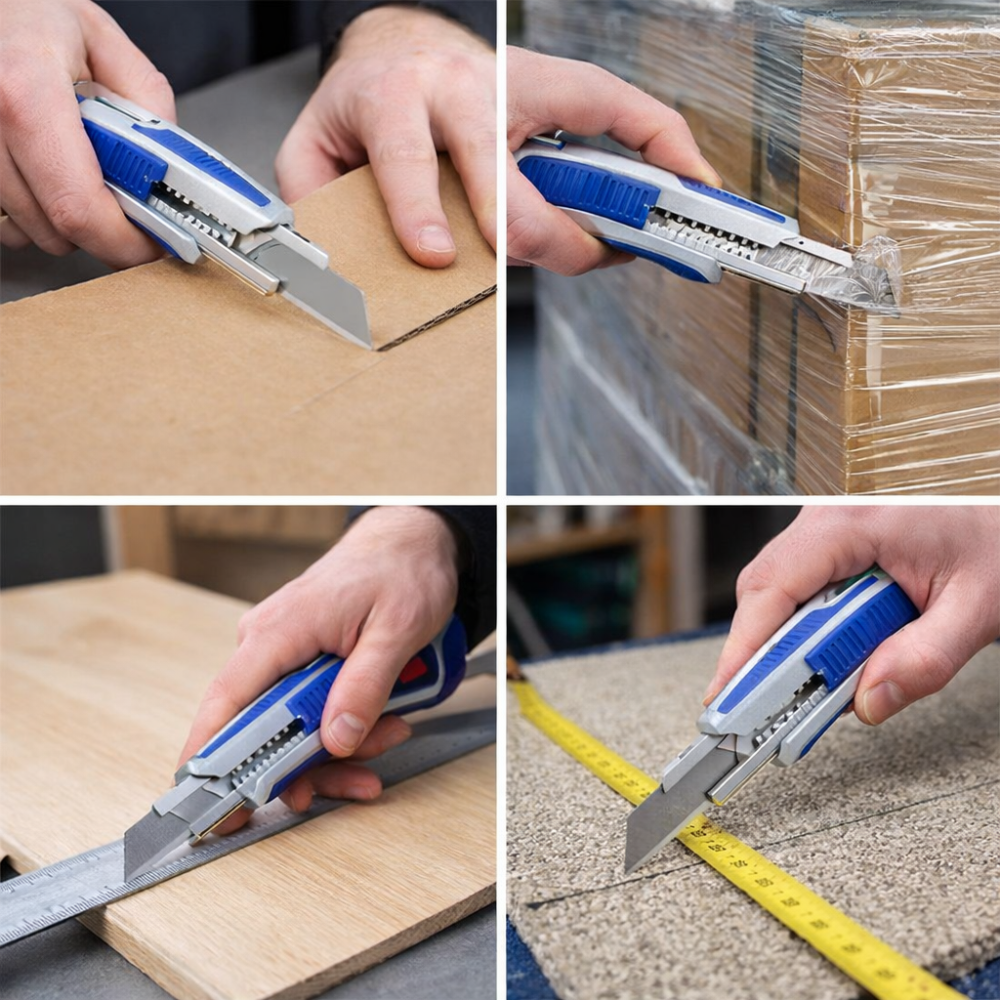 Cutter profesional 18 mm cu auto incarcare, lama inox + 5 rezerve, corp aluminiu si grip cauciuc antiderapant [3]