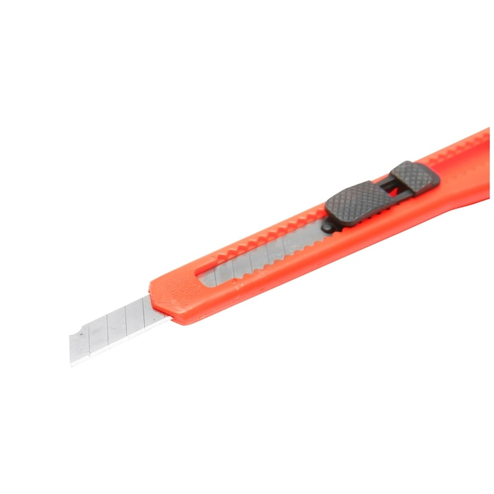 Cutter utilitar 9 mm compact, lama segmentata din otel carbon, sistem blocare siguranta, pentru taiere precisa carton si folie [5]