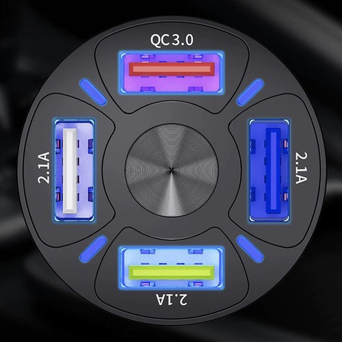 Incarcator auto 12-32V, incarcare rapida, 4x USB + cablu incarcare rapida 3in1 115 cm - Negru [4]