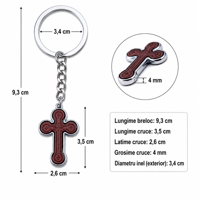 Set 4 brelocuri religioase maro-argintiu 9,3 cm, cruce 3,5 x 2,6 cm cu simboluri crestine, inel 3,4 cm, pentru barbati si femei, cadou, marturii botez [2]