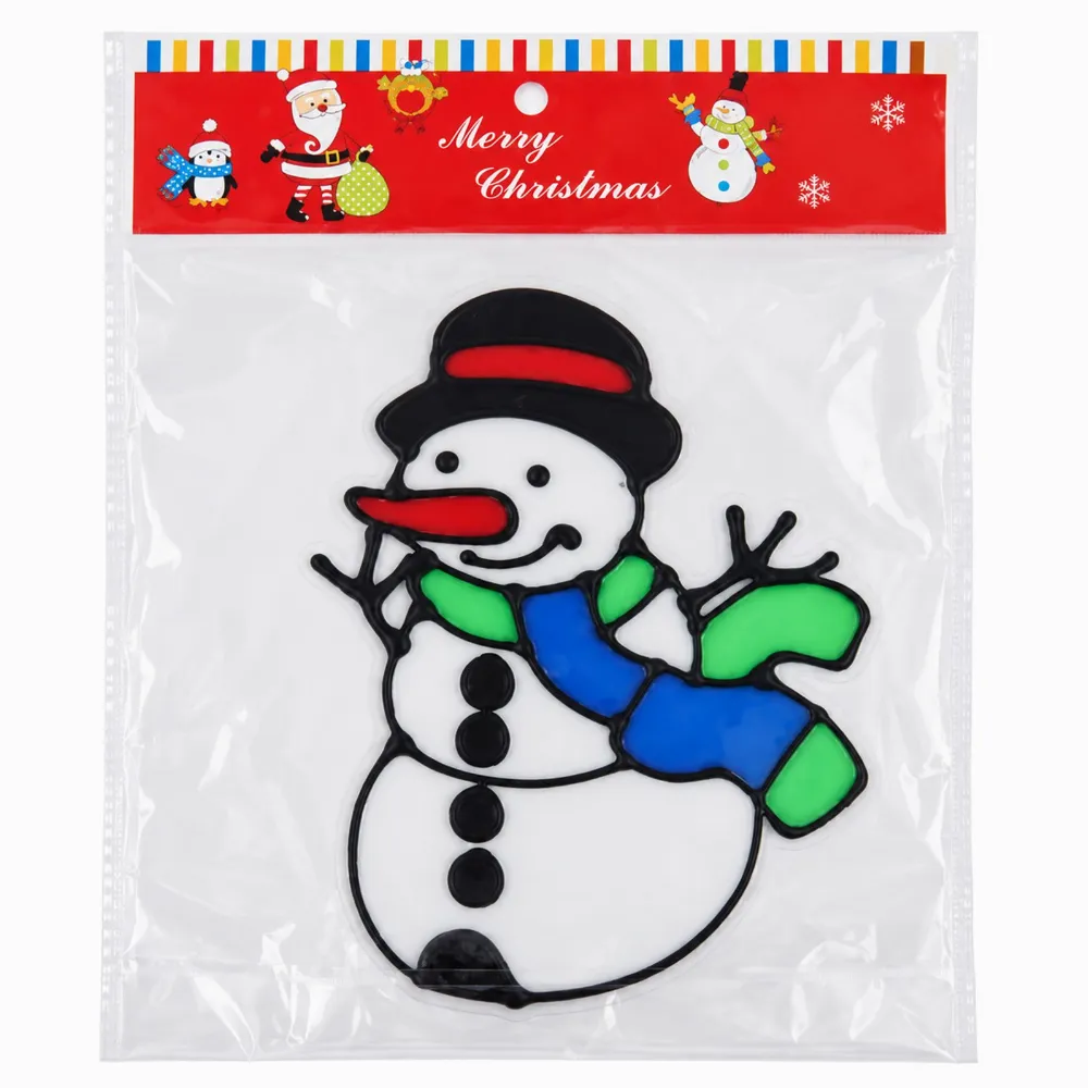Decoratiune Craciun Om de Zapada Alb, 25 x 20 cm, Autocolant pentru Geam cu Fular Albastru si Verde [4]