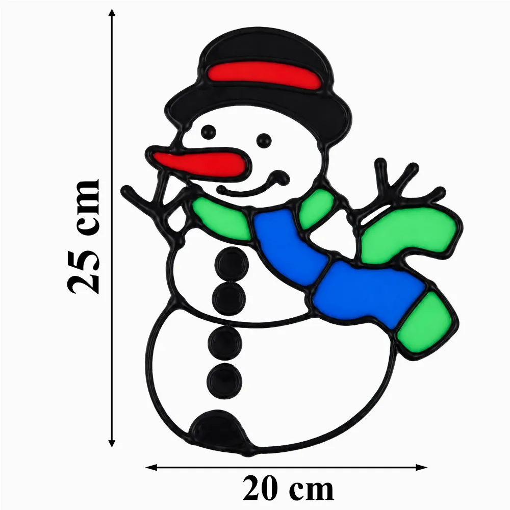 Decoratiune Craciun Om de Zapada Alb, 25 x 20 cm, Autocolant pentru Geam cu Fular Albastru si Verde [2]