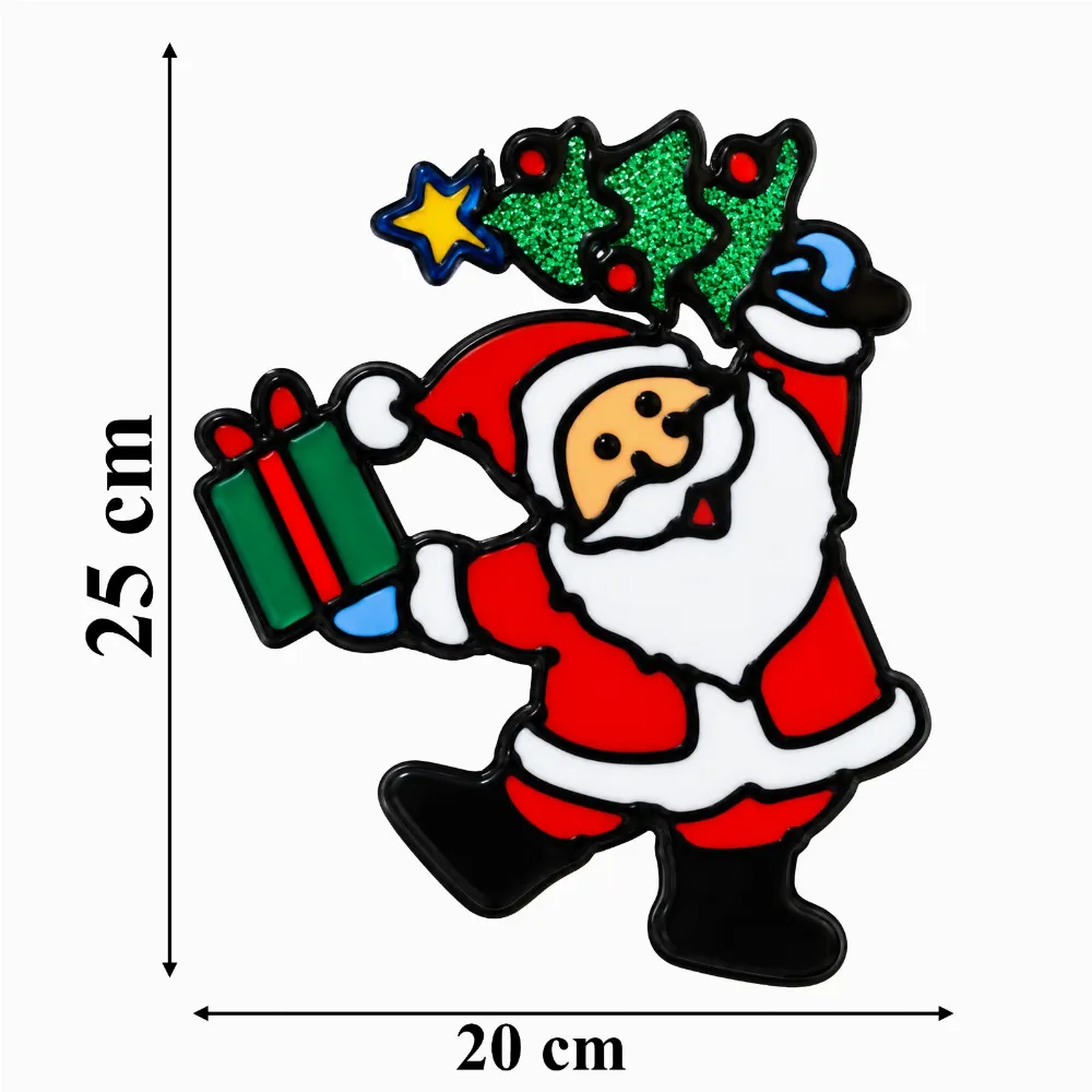 Decoratiune Craciun pentru geam Mos Craciun cu Cadou, Multicolor, 20 x 25 cm [2]