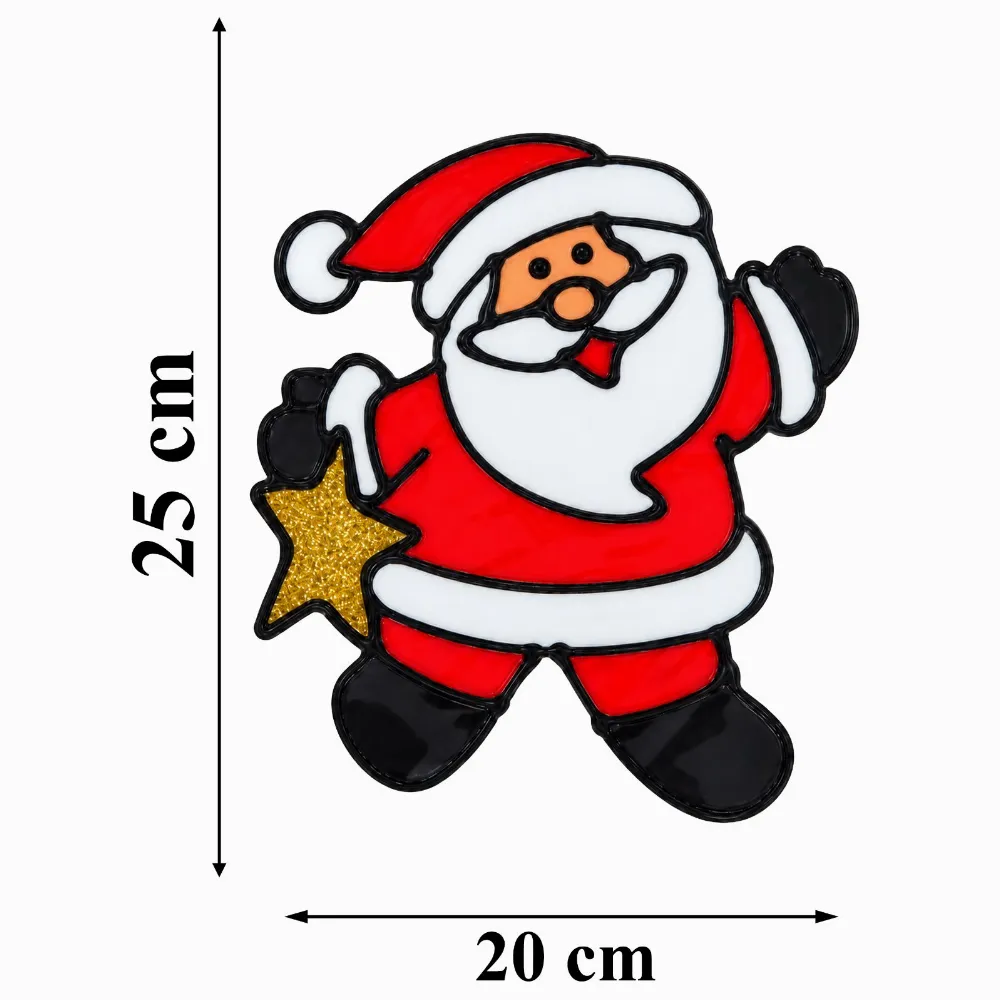 Decoratiune Craciun pentru Geam, Mos Craciun Rosu, 25 x 20 cm, Autocolant Decorativ cu Stea Aurie [2]