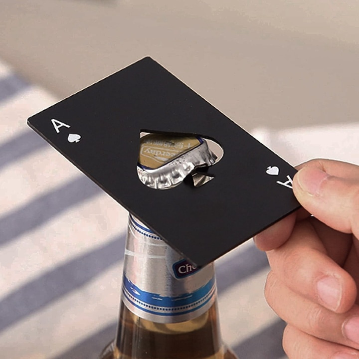 Desfacator sticle tip card portofel, inox negru, 86 x 54 mm, model compact reutilizabil, deschizator bere [11]