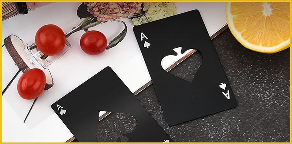 Desfacator sticle tip card portofel, set 2 buc, inox negru, 8.5 x 5.4 cm, deschizator bere compact reutilizabil [13]