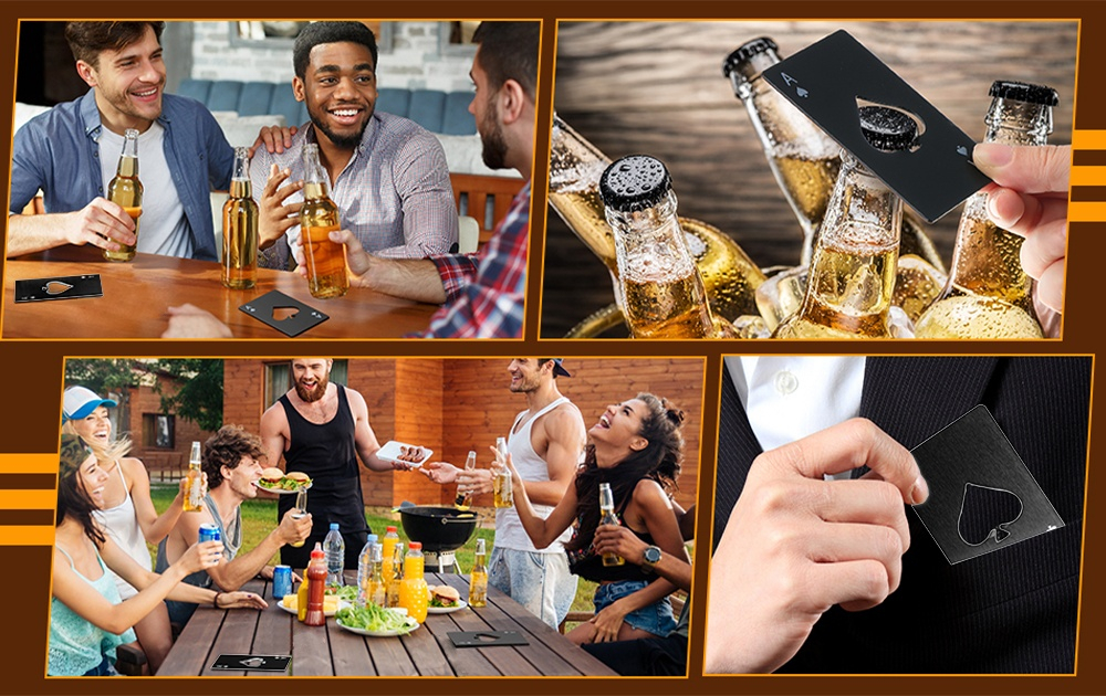 Desfacator sticle tip card portofel, set 2 buc, inox negru, 8.5 x 5.4 cm, deschizator bere compact reutilizabil [12]