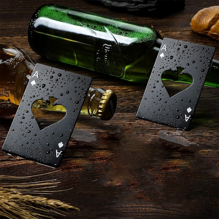 Desfacator sticle tip card portofel, set 2 buc, inox negru, 8.5 x 5.4 cm, deschizator bere compact reutilizabil [8]