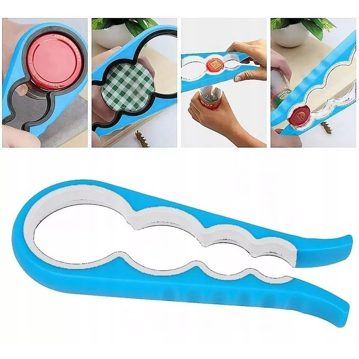 Desfacator universal pentru borcane si sticle, din plastic, albastru – 4 dimensiuni, design anti-alunecare, ideal pentru orice bucatarie [4]