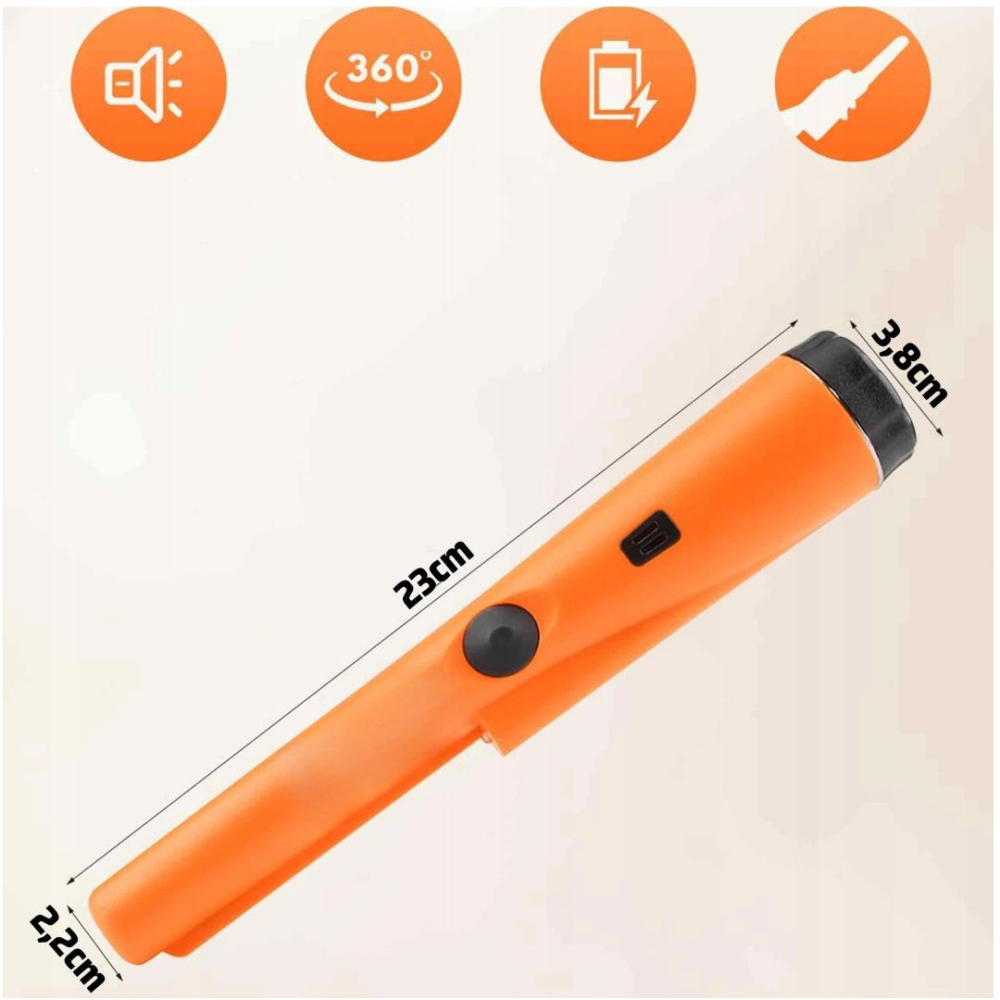 Detector de metale portocaliu 23 cm GP-Pointer, pinpointer 360 grade, detector metale cu LED, vibratii si semnal sonor, husa inclusa [6]