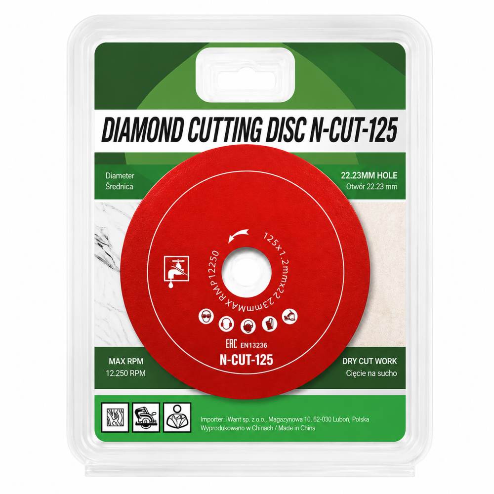 Disc diamantat rosu 125 mm pentru taiere si slefuire, dubla fata diamantata, grosime 1.2 mm, prindere 22.23 mm, pentru ceramica, gresie, faianta si piatra [7]