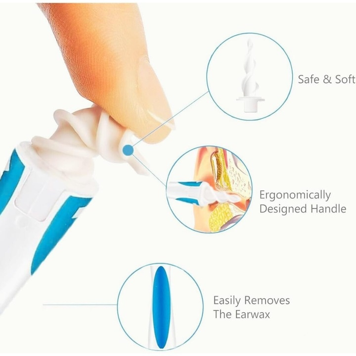 Dispozitiv curățare urechi, Dodaco, 16 vârfuri silicon, alb/albastru, utilizare familiala [3]