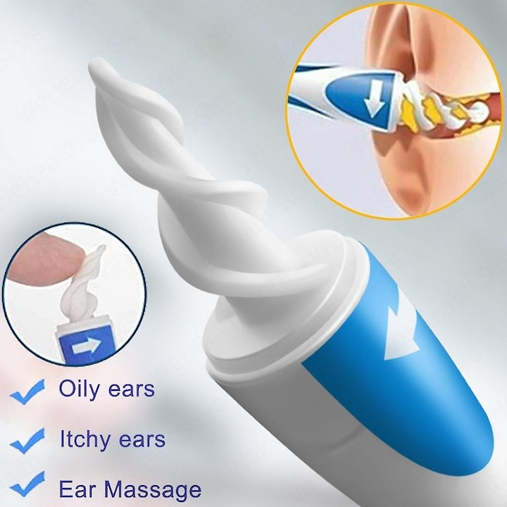 Dispozitiv curățare urechi, Dodaco, 16 vârfuri silicon, alb/albastru, utilizare familiala [11]