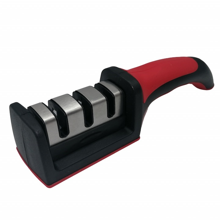 Dispozitiv manual pentru ascutit cutite si satare, 3 moduri ascutire, baza antialunecare, negru-rosu [2]