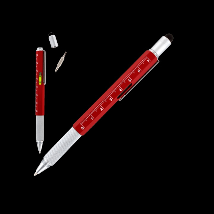 Dispozitiv multifunctional 6 in 1, pix, rigla, 2 surubelnite, boloboc si stylus pentru ecran tactil, 15 x 1.5 cm, rosu – un instrument practic, elegant si versatil pentru uz zilnic [5]