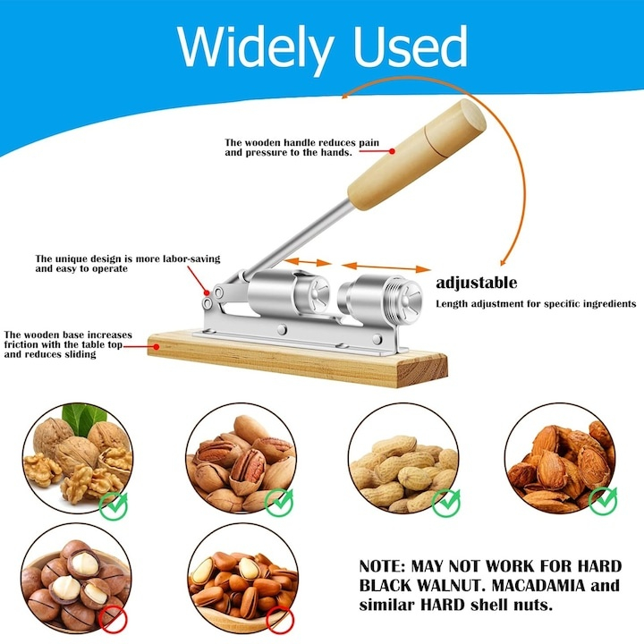 Dispozitiv pentru spart nuci si alune, multifunctional, cu baza din lemn si structura metalica, argintiu [5]