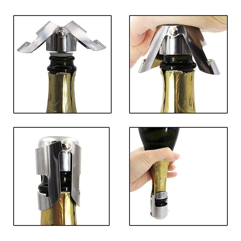 Dop pentru sticle de vin, sampanie, alte bauturi, wine stopper, otel inoxidabil, silicon, argintiu [3]