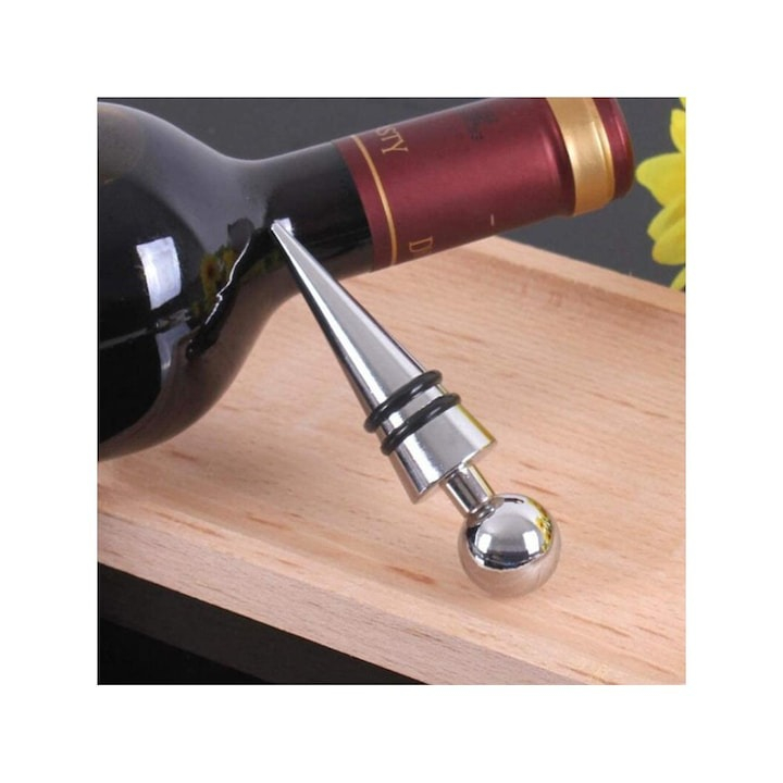 Dop universal pentru sticle de vin sau alte bauturi cu 2 garnituri de silicon [4]