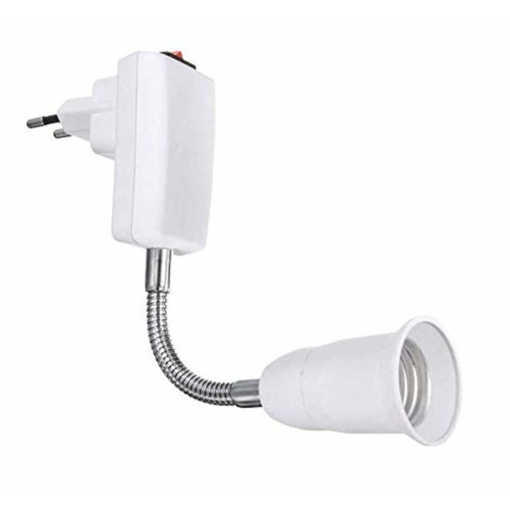 Dulie cu intrerupator si stecher, cu bec LED E27 10W, alb neutru 4500K, brat flexibil 20 cm, alb [6]