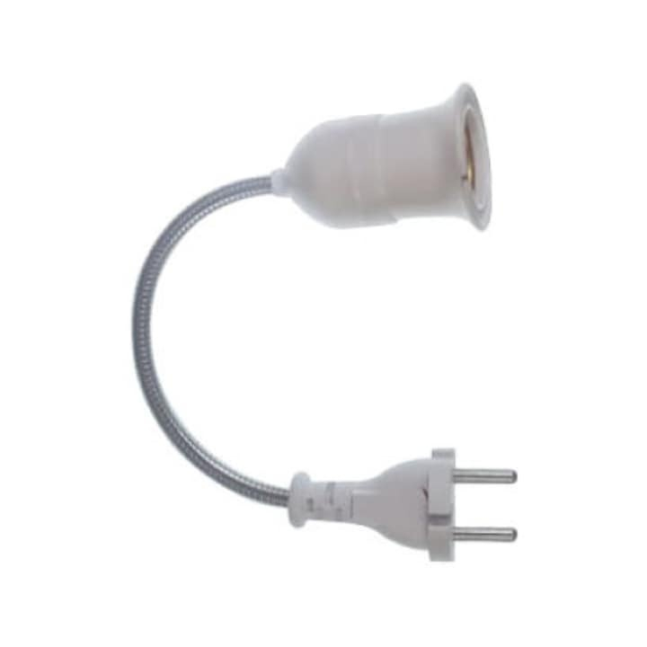 Dulie cu intrerupator si stecher, cu bec LED E27 15W, alb neutru 4500K, brat flexibil 20 cm, alb [9]