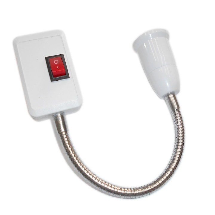 Dulie cu intrerupator si stecher, cu bec LED E27 15W, alb neutru 4500K, brat flexibil, alb [5]