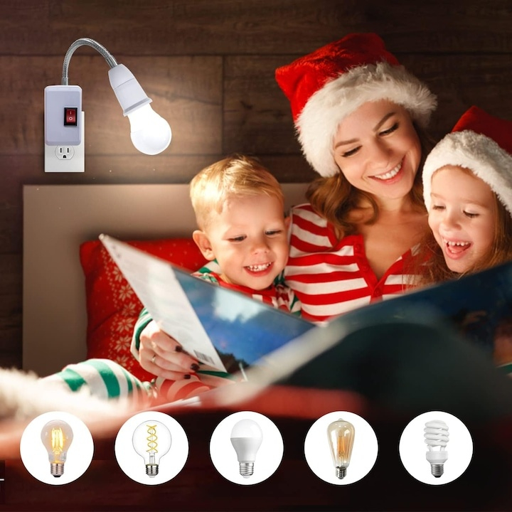 Dulie cu intrerupator si stecher, cu bec LED E27 15W, alb neutru 4500K, brat flexibil, alb [11]