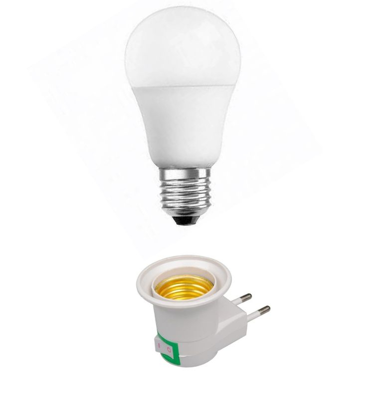 Dulie cu intrerupator si stecher, cu bec LED E27 5W, alb neutru 4500K, brat flexibil 20 cm, alb [1]
