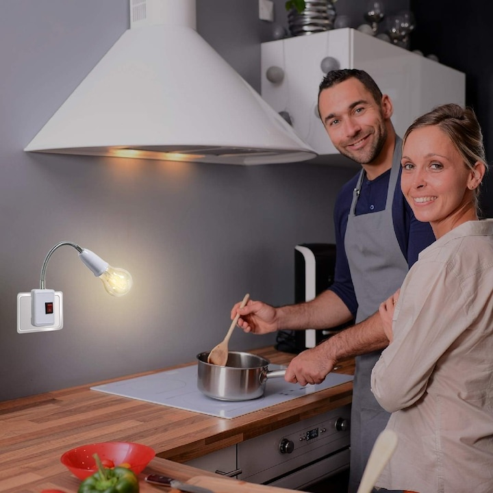 Dulie cu intrerupator si stecher, cu bec LED E27 5W, alb neutru 4500K, brat flexibil, alb [9]
