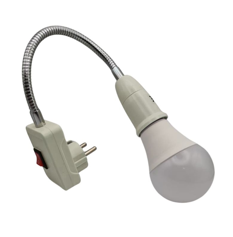 Dulie cu intrerupator si stecher, cu bec LED E27 5W, alb neutru 4500K, brat flexibil, alb [2]