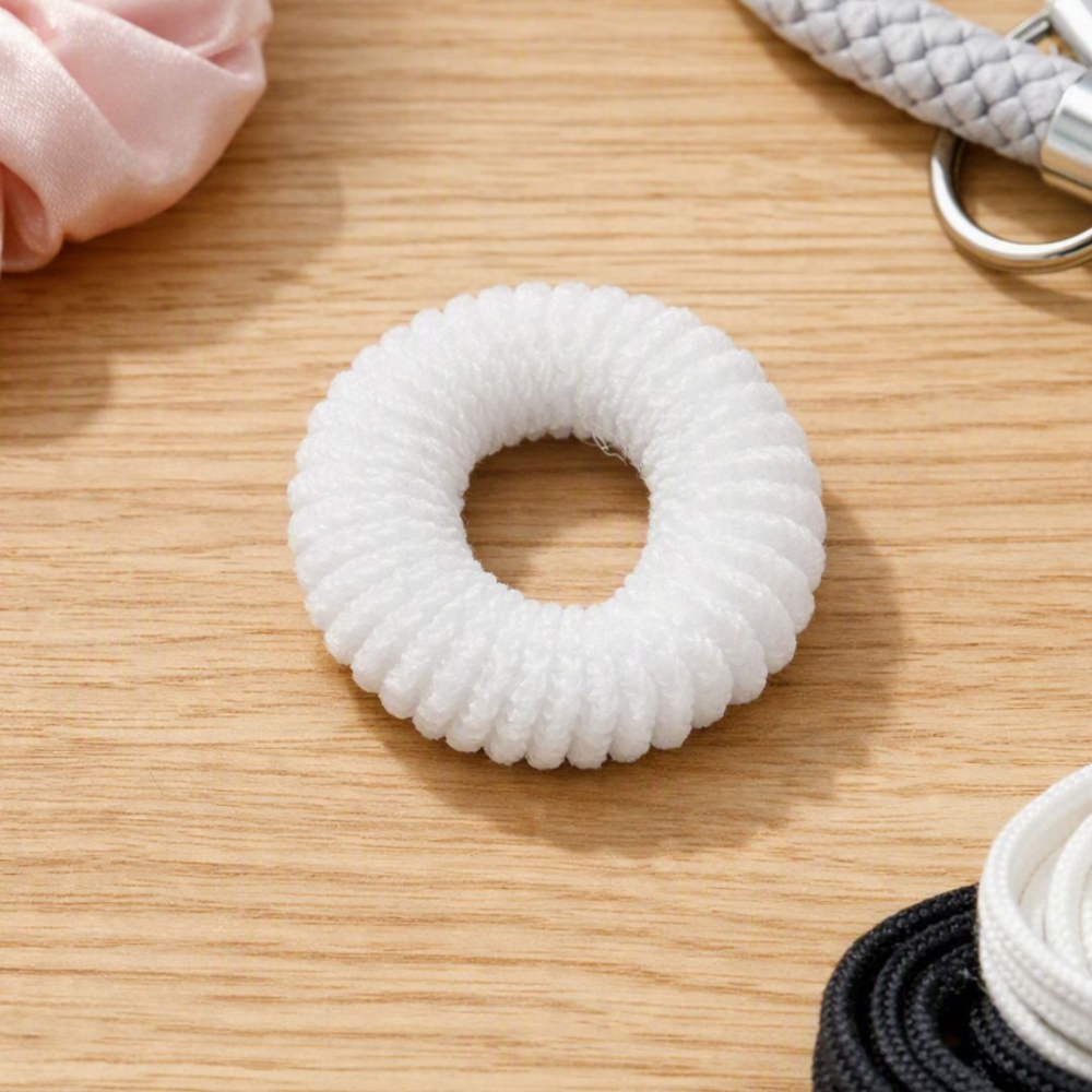 Elastice albe pentru par, set 20 buc, diametru 2.5 cm, model spiralat reutilizabil, accesorii elastice pentru coc, coada si impletituri [6]