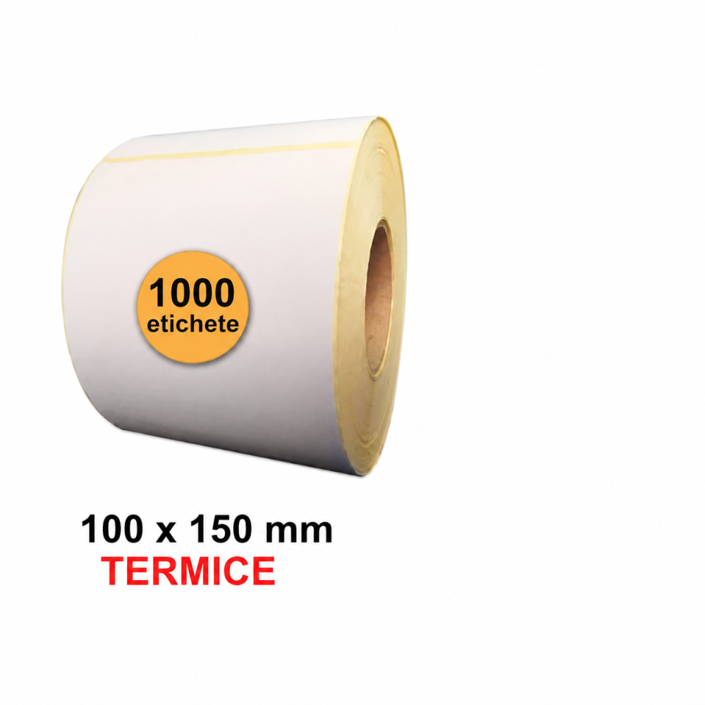 Etichete autoadezive termice albe 100 x 150 mm, 1000 etichete pe rola, manson 80 mm, imprimare directa fara ribon, pentru AWB, coduri de bare si expediere [3]