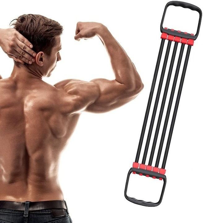 Extensor cu 5 benzi elastice de rezistenta pentru fitness – antrenament complet, portabil, reglabil, 67 cm, negru [4]