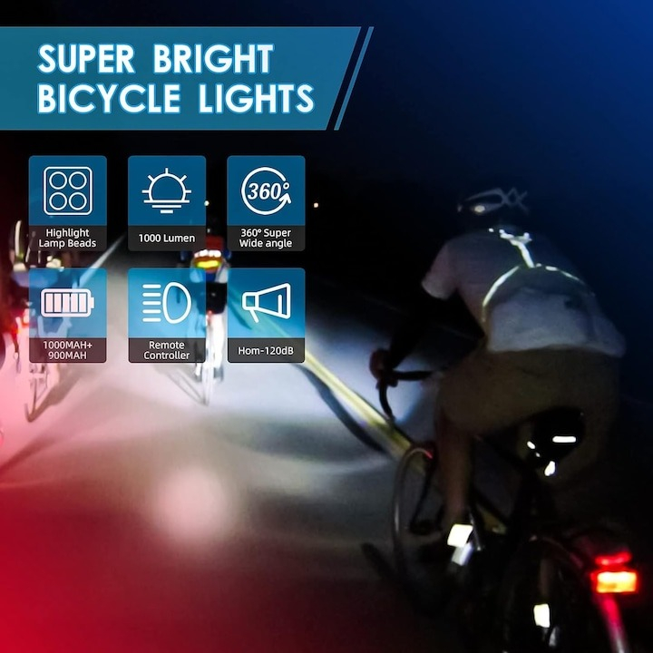 Far de bicicleta, model Bike Light, autonomie 4 ore, alimentare USB, rezistent la apa, indicator LED a bateriei si semnalizare Wireless [4]