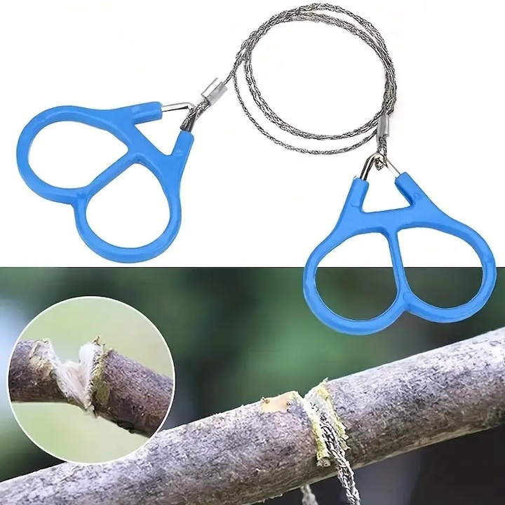 Ferastrau portabil cu lant din inox 54 cm pentru camping si survival, unealta compacta pentru taiere lemn, cu manere ergonomice rotative [11]