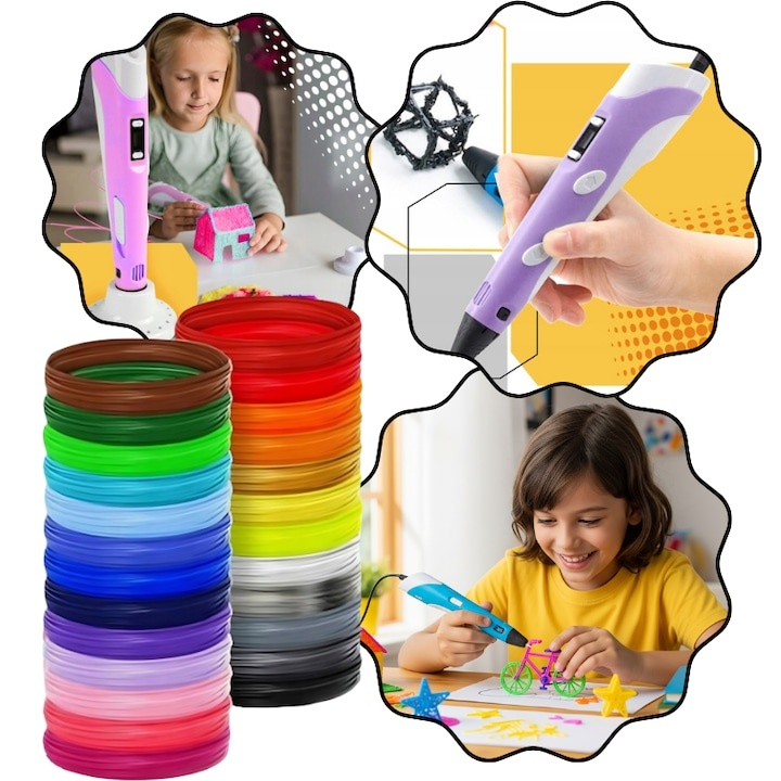 Filament 3D pentru creion 3D, multicolor maro, PLA 1.75 mm, 100 m, 20 culori, 5 m fiecare, imprimare rapida, fara miros, fara blocaj [5]