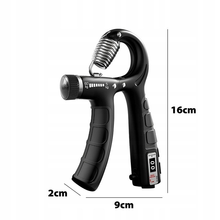 Flexor antebrat reglabil 5-60 kg, contor repetari, maner ergonomic antiderapant, otel, 16 x 9 x 2 cm, negru [8]