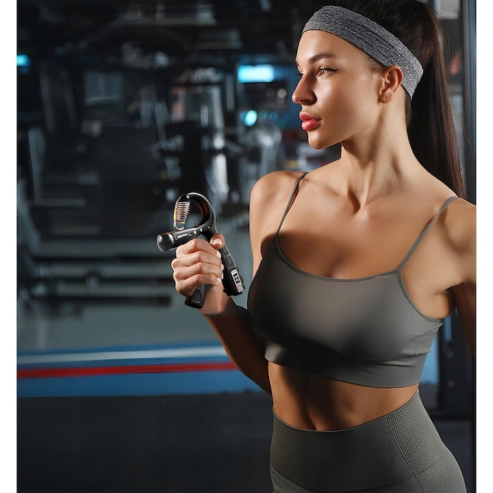 Flexor antebrat reglabil 5-60 kg, contor repetari, maner ergonomic antiderapant, otel, 16 x 9 x 2 cm, negru [11]