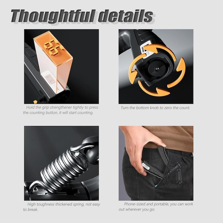 Flexor antebrat reglabil 5-60 kg, contor repetari, maner ergonomic antiderapant, otel, 16 x 9 x 2 cm, negru [2]