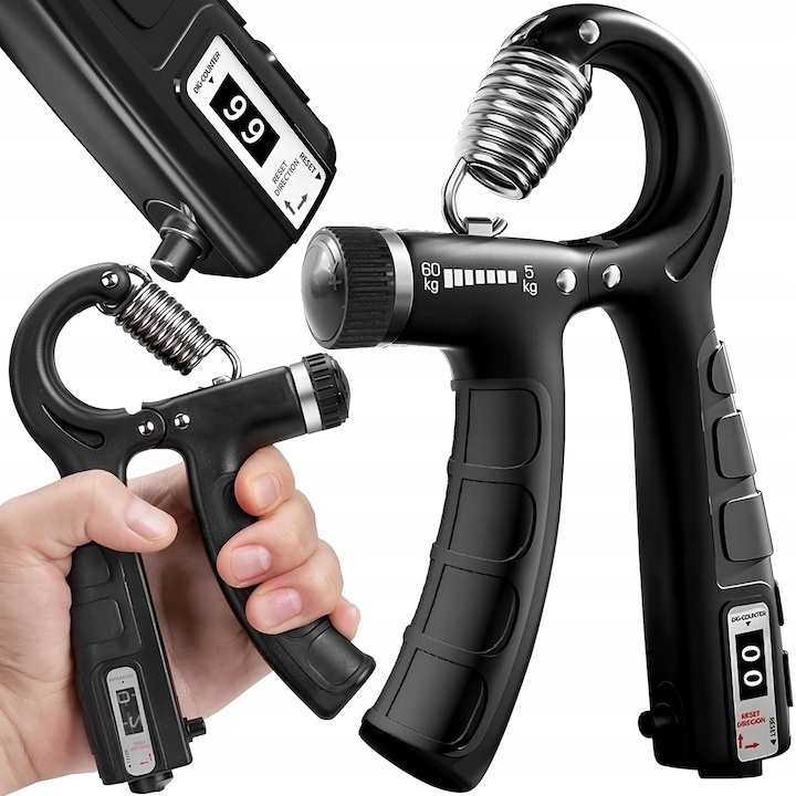 Flexor antebrat reglabil 5-60 kg, contor repetari, maner ergonomic antiderapant, otel, 16 x 9 x 2 cm, negru [6]