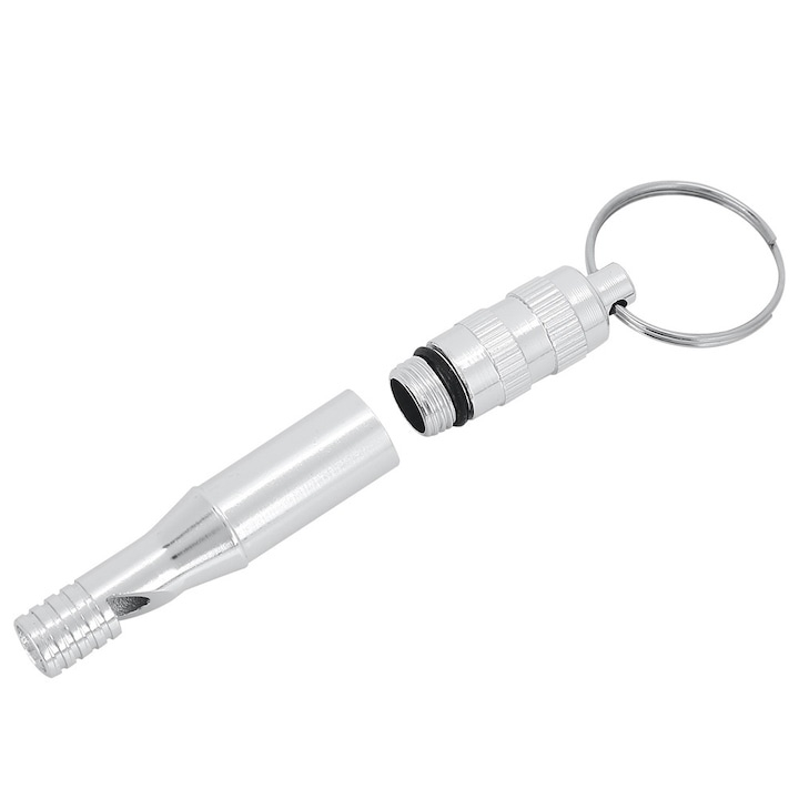 Fluier supravietuire aluminiu cu compartiment depozitare impermeabil si inel prindere, 73 mm, argintiu [6]