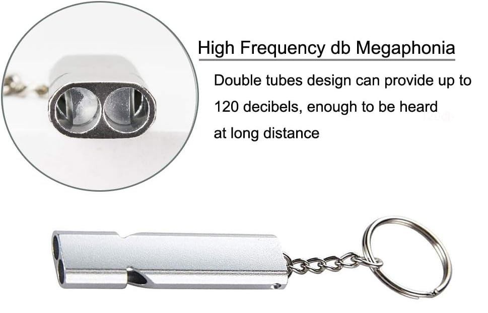 Fluier supravietuire ultralight din aluminiu, frecventa duala, 120 dB, design compact cu inel prindere, pentru camping si drumetii, argintiu [4]