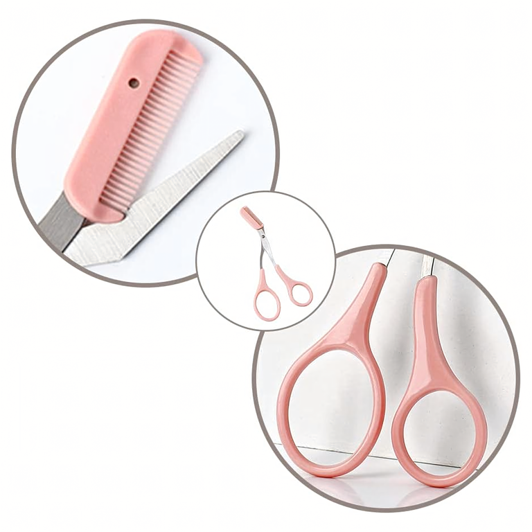 Foarfeca pentru conturarea sprancenelor, roz, 12.7 cm, cu pieptene integrat, foarfeca pentru tuns si modelare precisa a sprancenelor [8]