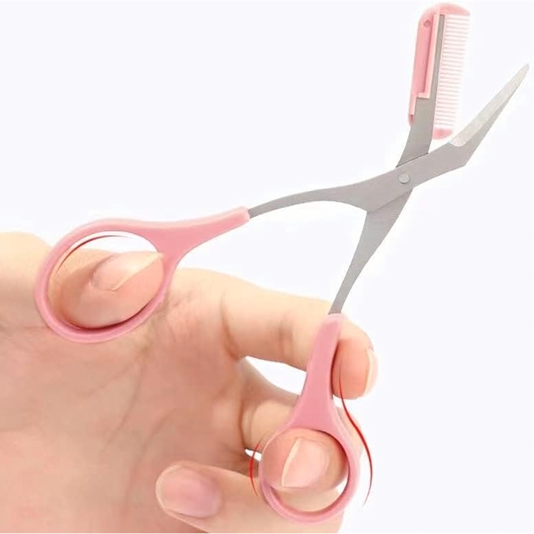 Foarfeca pentru conturarea sprancenelor, roz, 12.7 cm, cu pieptene integrat, foarfeca pentru tuns si modelare precisa a sprancenelor [4]