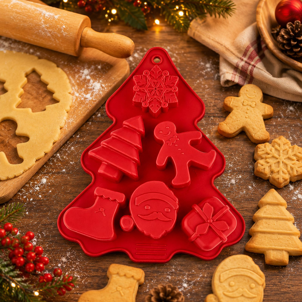Forma Silicon Craciun Rosie, 27 x 17 x 3,5 cm, Matrita cu 6 Modele Festive [8]