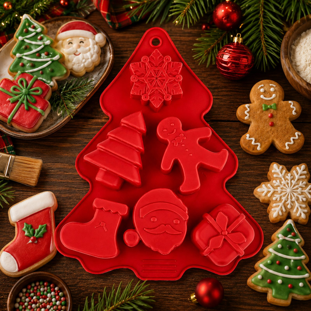 Forma Silicon Craciun Rosie, 27 x 17 x 3,5 cm, Matrita cu 6 Modele Festive [7]