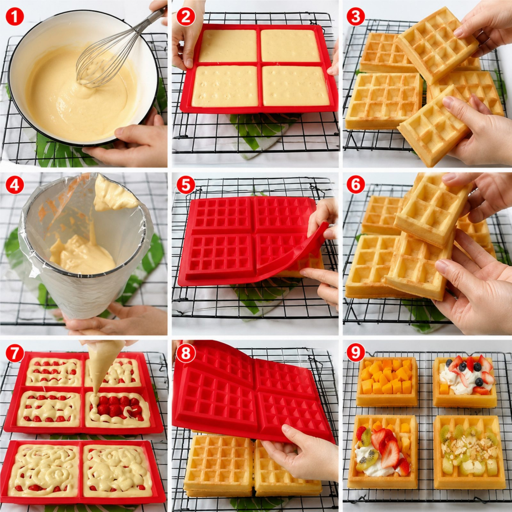 Forma Silicon Waffle Rosie, 27,7 x 18,4 cm, pentru 4 Gofre Dreptunghiulare [13]