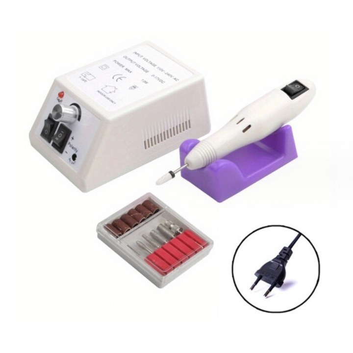 Freza pentru unghii, manichiura sau pedichiura, viteza reglabila, 20000 rpm, 6 inele abrazive, 6 capete de freza, 10 W [9]